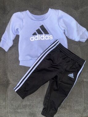 Adidas Park Pullover Sweatshirt + Track Pants 2Pc Set - 6Mo.